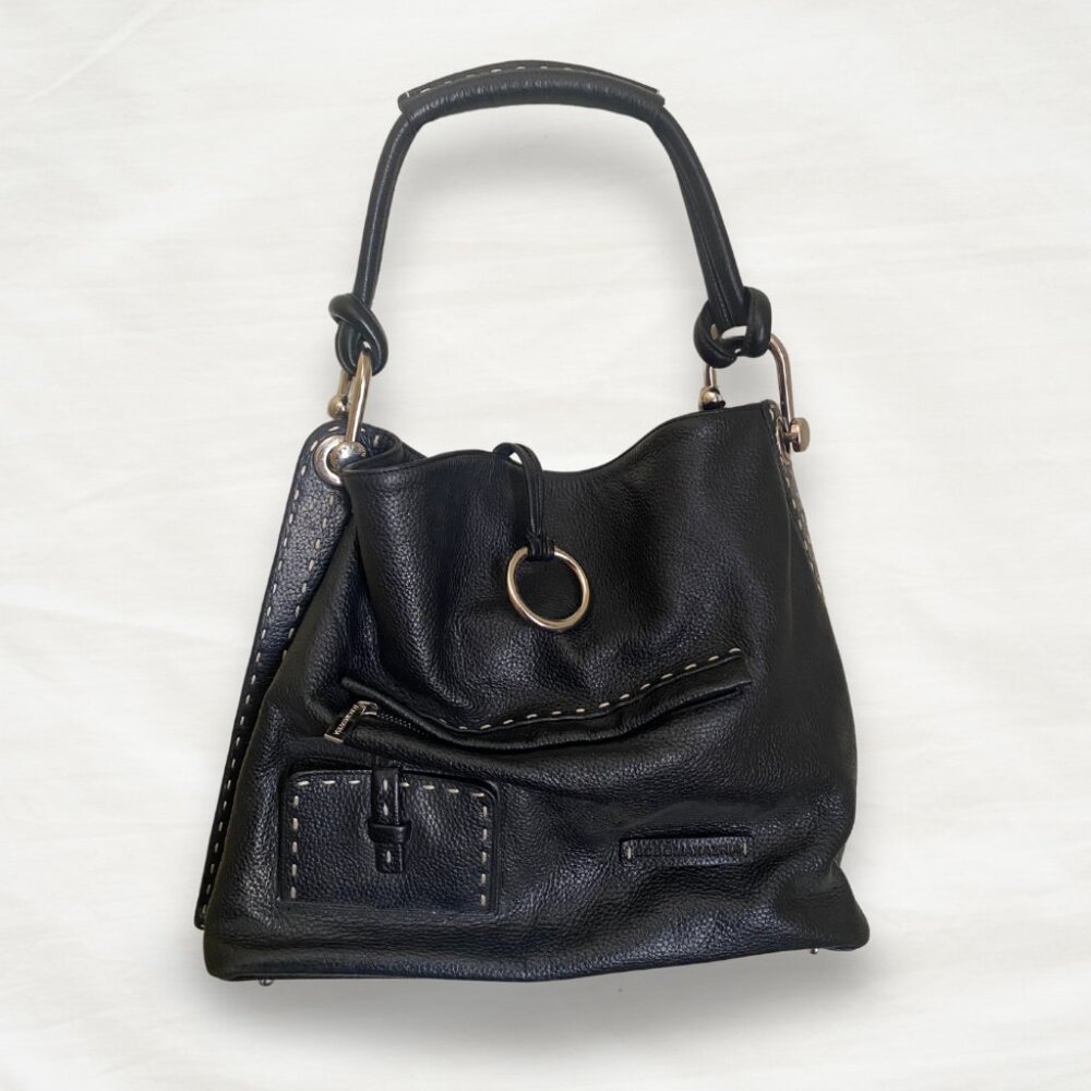 BCBGMAXAZRIA Black Leather Hobo Shoulder Bag – Chic & Spacious